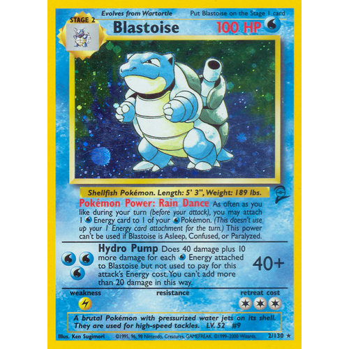 Blastoise 2/130 Base Set 2 Holo Rare Pokemon Card NEAR MINT TCG