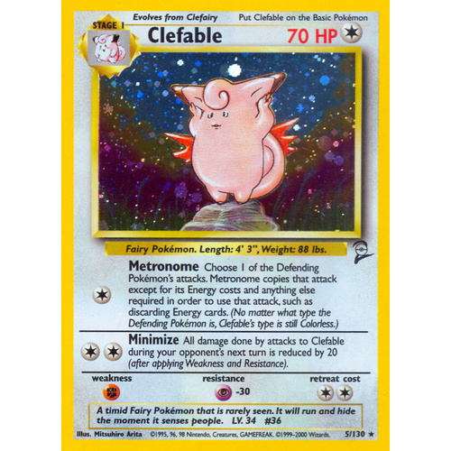 Clefable 5/130 Base Set 2 Holo Rare Pokemon Card NEAR MINT TCG