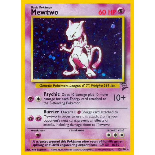 Mewtwo 10/130 Base Set 2 Holo Rare Pokemon Card NEAR MINT TCG