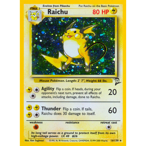 Raichu 16/130 Base Set 2 Holo Rare Pokemon Card NEAR MINT TCG