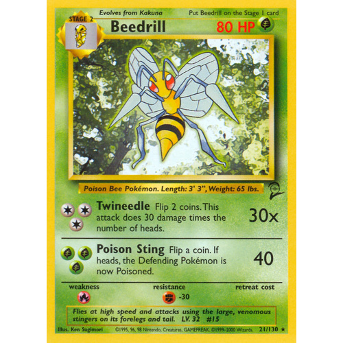 Beedrill 21/130 Base Set 2 Rare Pokemon Card NEAR MINT TCG