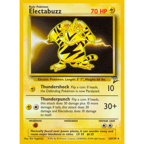 Electabuzz 24/130 Base Set 2 Rare Pokemon Card NEAR MINT TCG