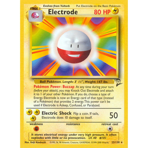 Electrode 25/130 Base Set 2 Rare Pokemon Card NEAR MINT TCG