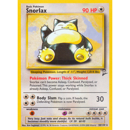 Snorlax 30/130 Base Set 2 Rare Pokemon Card NEAR MINT TCG