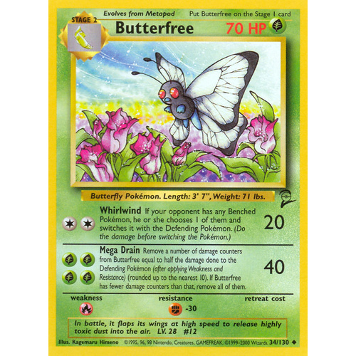 Butterfree 34/130 Base Set 2 Uncommon Pokemon Card NEAR MINT TCG