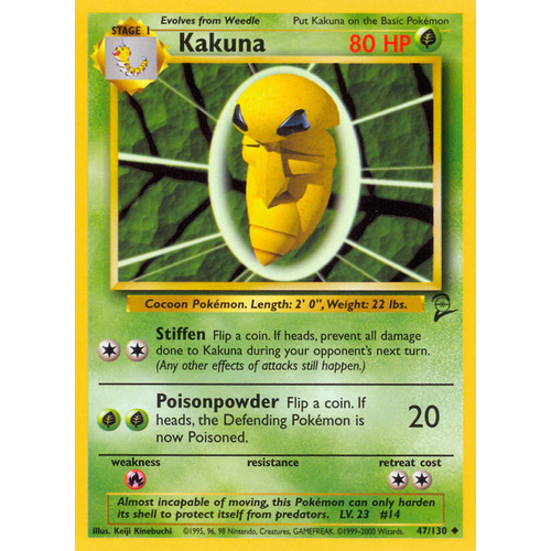 Kakuna 47/130 Base Set 2 Uncommon Pokemon Card NEAR MINT TCG