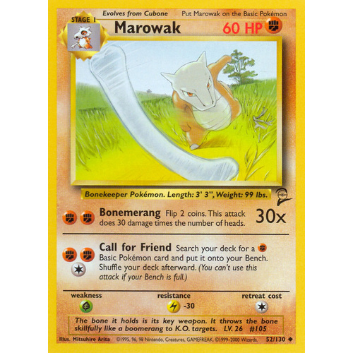 Marowak 52/130 Base Set 2 Uncommon Pokemon Card NEAR MINT TCG
