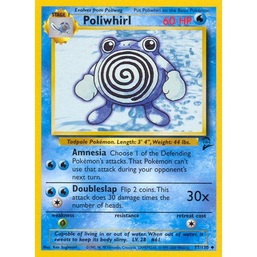 Poliwhirl 57/130 Base Set 2 Uncommon Pokemon Card NEAR MINT TCG