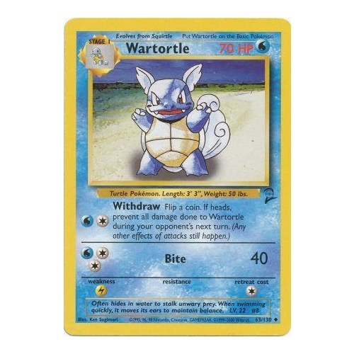 Wartortle 63/130 Base Set 2 Uncommon Pokemon Card NEAR MINT TCG