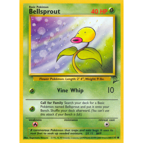 Bellsprout 66/130 Base Set 2 Common Pokemon Card NEAR MINT TCG