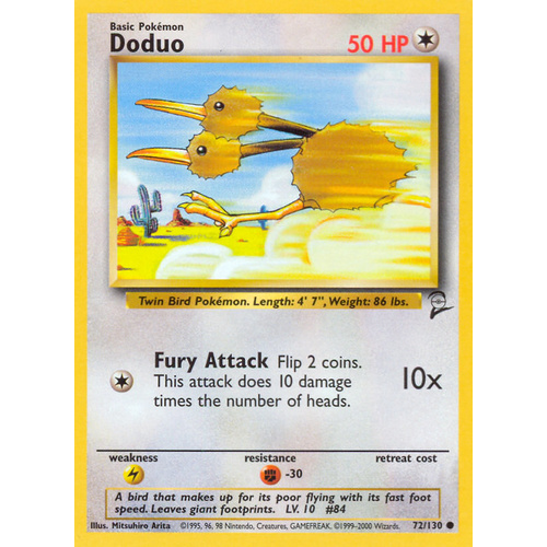 Doduo 72/130 Base Set 2 Common Pokemon Card NEAR MINT TCG