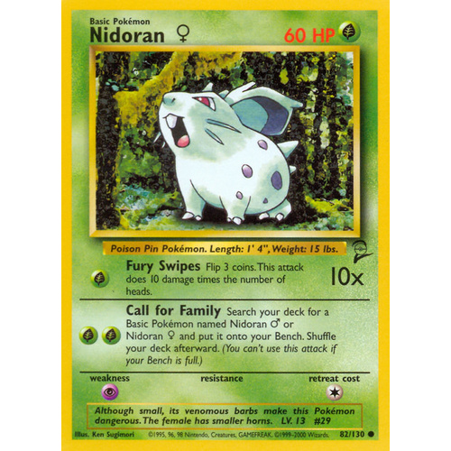 Nidoran 82/130 Base Set 2 Common Pokemon Card NEAR MINT TCG