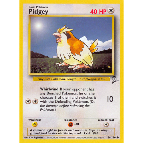 Pidgey 86/130 Base Set 2 Common Pokemon Card NEAR MINT TCG