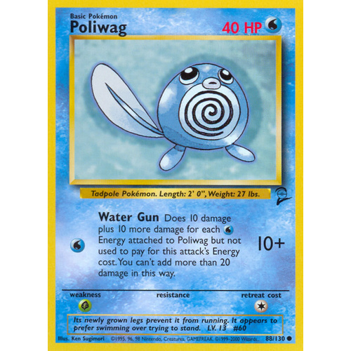 Poliwag 88/130 Base Set 2 Common Pokemon Card NEAR MINT TCG
