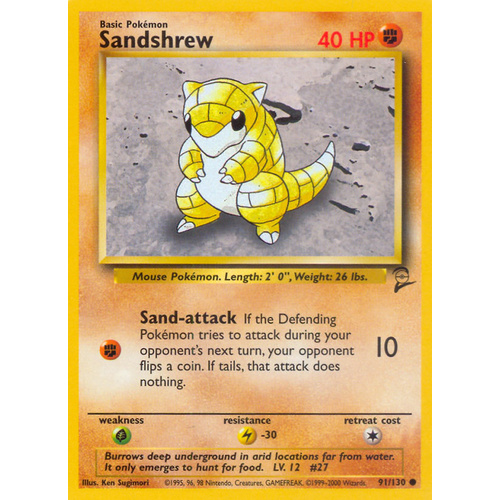Sandshrew 91/130 Base Set 2 Common Pokemon Card NEAR MINT TCG