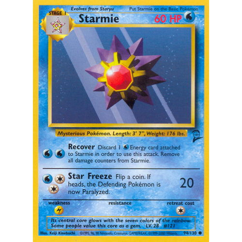 Starmie 94/130 Base Set 2 Common Pokemon Card NEAR MINT TCG