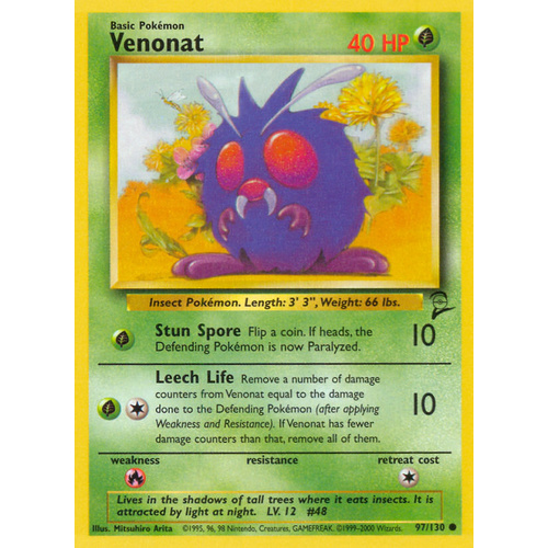 Venonat 97/130 Base Set 2 Common Pokemon Card NEAR MINT TCG
