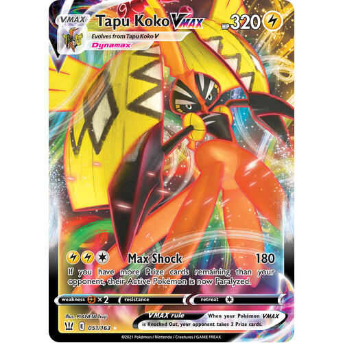 Tapu Koko VMAX 51/163 SWSH Battle Styles Holo Ultra Rare Pokemon Card NEAR MINT TCG