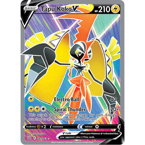 Tapu Koko V 147/163 SWSH Battle Styles Full Art Holo Ultra Rare Pokemon Card NEAR MINT TCG