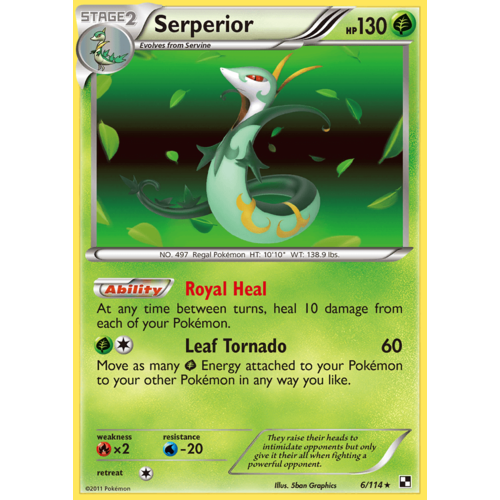 Serperior Holo Rare Pokemon Card BW Base 6/114.