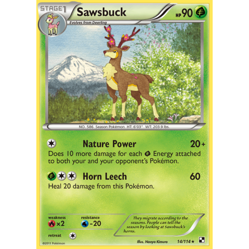 Sawsbuck 14/114 BW Base Set Rare Pokemon Card NEAR MINT TCG