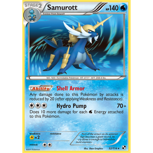 Samurott 32/114 BW Base Set Holo Rare Pokemon Card NEAR MINT TCG