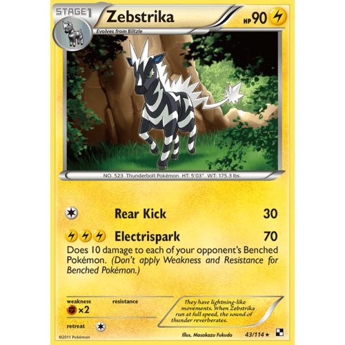 Zebstrika 43/114 BW Base Set Rare Pokemon Card NEAR MINT TCG
