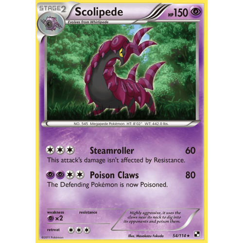 Scolipede 54/114 BW Base Set Rare Pokemon Card NEAR MINT TCG