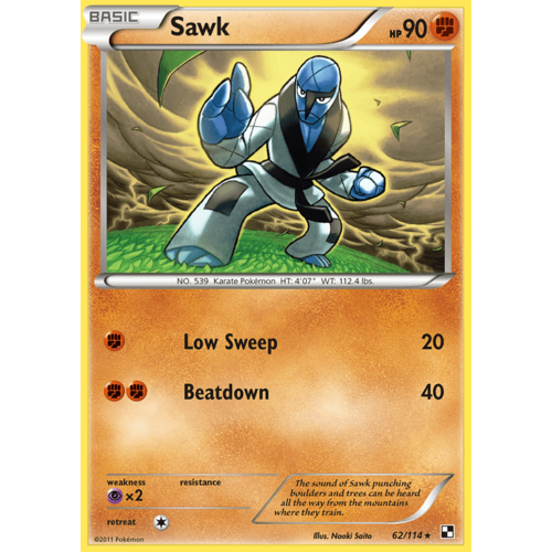 Sawk 62/114 BW Base Set Rare Pokemon Card NEAR MINT TCG