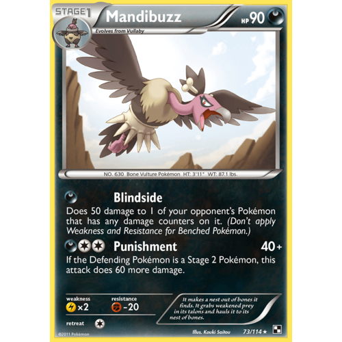 Mandibuzz 73/114 BW Base Set Rare Pokemon Card NEAR MINT TCG