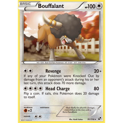 Bouffalant 91/114 BW Base Set Rare Pokemon Card NEAR MINT TCG