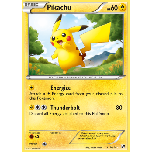 Pikachu 115/114 BW Base Set Holo Secret Rare Pokemon Card NEAR MINT TCG