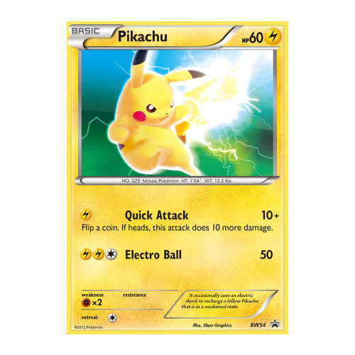 Pikachu BW54 BW Black Star Promo Pokemon Card NEAR MINT TCG