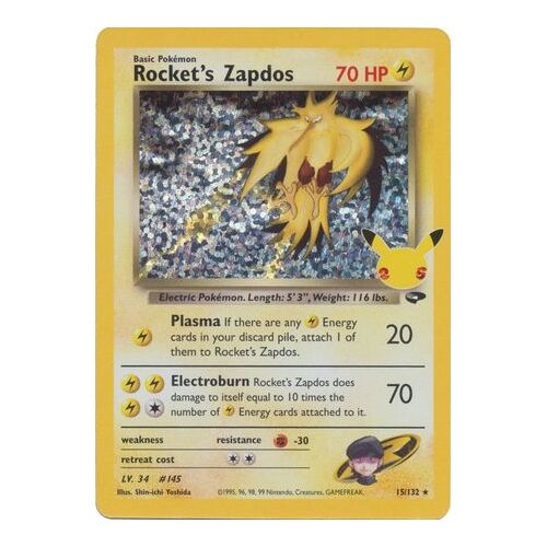 Rocket's Zapdos 15/132 SWSH Celebrations Classic Collection Holo Rare