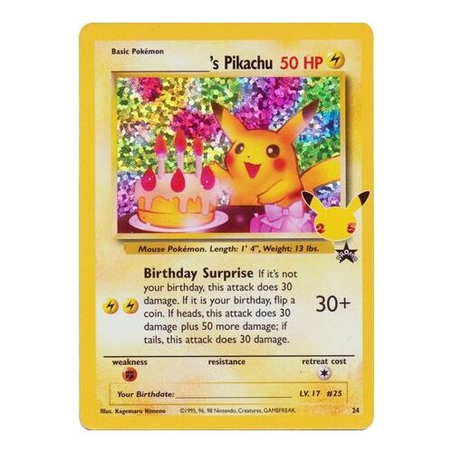 Birthday Pikachu - 24 SWSH Celebrations Classic Collection Holo Rare Promo Pokemon Card NEAR MINT TCG