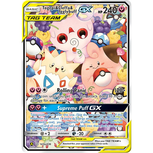Togepi & Cleffa & Igglybuff GX 143a/236 SM Cosmic Eclipse Holo Ultra Rare Full Art Pokemon Card NEAR MINT TCG