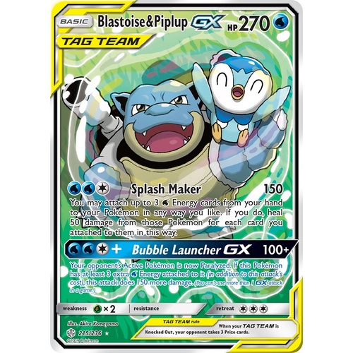 Blastoise & Piplup GX 215/236 SM Cosmic Eclipse Holo Ultra Rare Full Art Pokemon Card NEAR MINT TCG