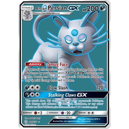 Alolan Persian GX 219/236 SM Cosmic Eclipse Holo Ultra Rare Full Art Pokemon Card NEAR MINT TCG