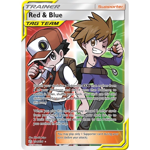 Red & Blue 234/236 SM Cosmic Eclipse Holo Ultra Rare Full Art Pokemon Card NEAR MINT TCG