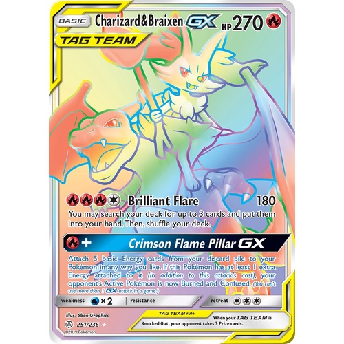 Charizard & Braixen GX 251/236 SM Cosmic Eclipse Holo Hyper Rainbow Rare Full Art Pokemon Card NEAR MINT TCG