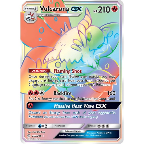 Volcarona GX 252/236 SM Cosmic Eclipse Holo Hyper Rainbow Rare Full Art Pokemon Card NEAR MINT TCG