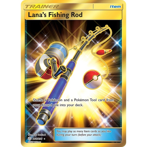 Lana's Fishing Rod 266/236 SM Cosmic Eclipse Holo Secret Rare Full Art  Pokemon Card NEAR