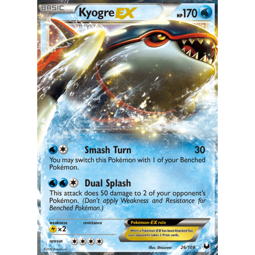 Kyogre EX 26/108 BW Dark Explorers Holo Ultra Rare Pokemon Card NEAR MINT TCG