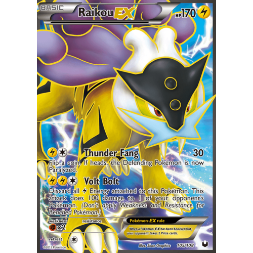 Raikou EX 105/108 BW Dark Explorers Holo Ultra Rare Full Art Pokemon Card NEAR MINT TCG