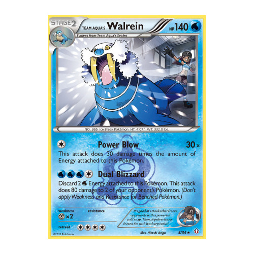 Team Aqua's Walrein 5/34 XY Double Crisis Holo Rare Pokemon Card NEAR MINT TCG