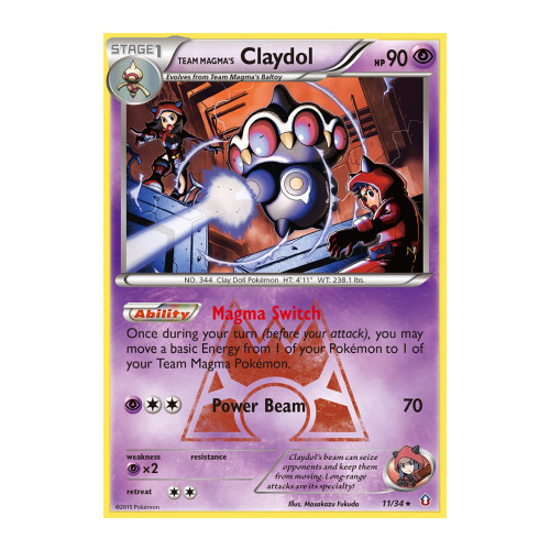 Team Magma's Claydol 11/34 XY Double Crisis Holo Rare Pokemon Card NEAR MINT TCG