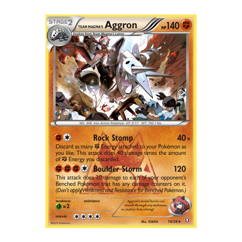 Team Magma's Aggron 14/34 XY Double Crisis Holo Rare Pokemon Card NEAR MINT TCG