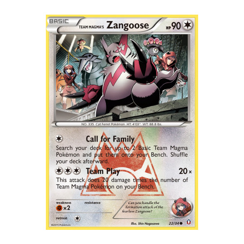 Team Magma's Zangoose 22/34 XY Double Crisis Common Pokemon Card NEAR MINT TCG