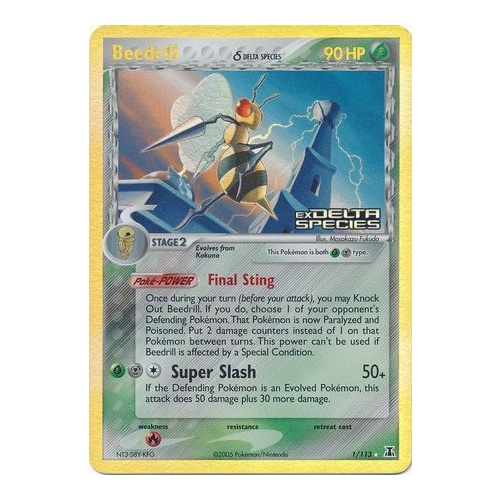 Beedrill (Delta Species) 1/113 EX Delta Species Reverse Holo Rare Pokemon Card NEAR MINT TCG