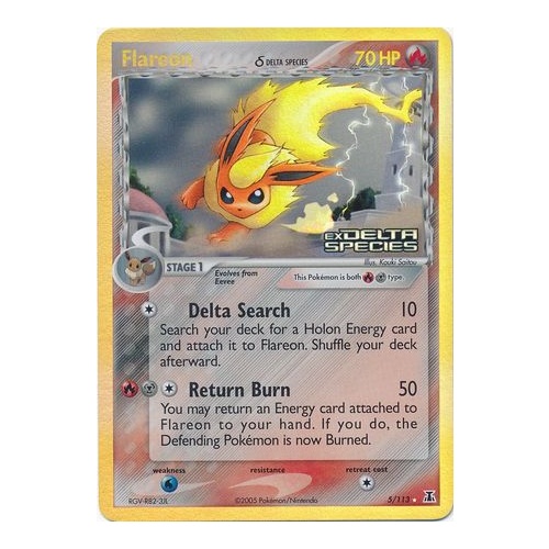 Flareon (Delta Species) 5/113 EX Delta Species Reverse Holo Rare Pokemon Card NEAR MINT TCG